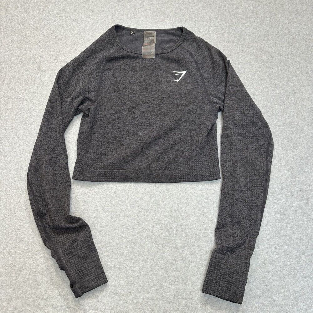 Gymshark Vital  2.0 Long Sleeve Crop Top Gray Size Small Thumb Loops Active GYM